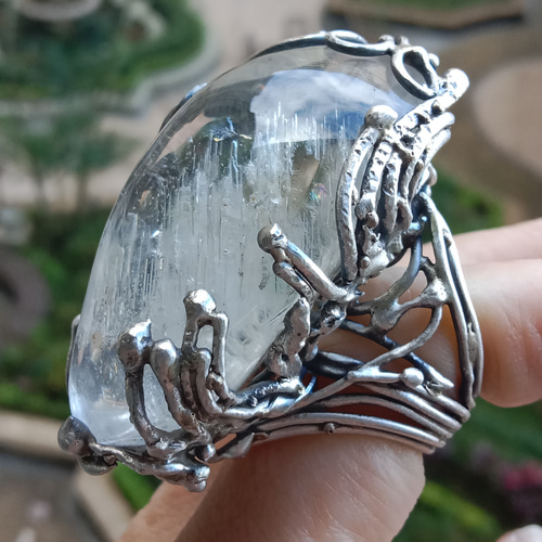 ホワイト クリスタル ハンドメイド シルバー リング