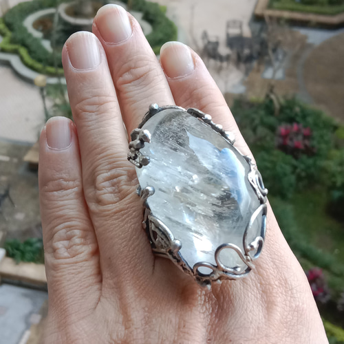 ホワイト クリスタル ハンドメイド シルバー リング