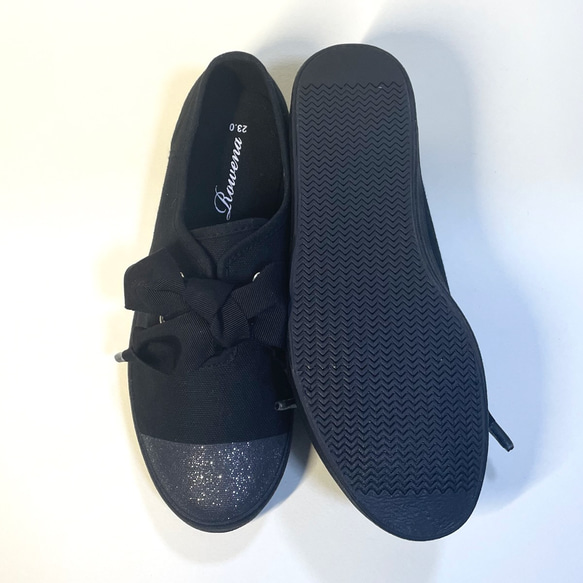大黑絲帶雙色運動鞋（x黑色閃粉）22.5cm~25.0cm 第6張的照片