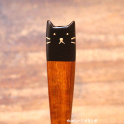 擦漆動物湯匙(黑貓)/URUSHI SPOON(BLACK CAT) 第3張的照片