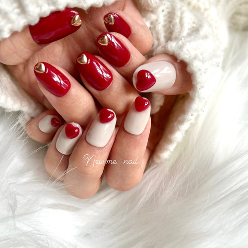 バレンタインネイル ハートネイル トレンドネイル ミラーネイル 卒業式  