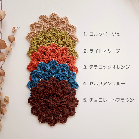 【SALE】29%OFF 11.5cm お花モチーフ ビーズの縁取り 厚手 クロッシェレース ドイリー コースター 2枚目の画像