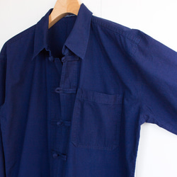 襟付きシャツジャケット　タイ藍染め木綿服　M'sデザイン スアモーホーム　長袖シャツ 6枚目の画像