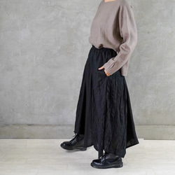 再販【足長効果】カジュアル ピンタック　リネン マキシ丈 ロング スカート　ブラック 3枚目の画像
