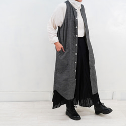 再販【足長効果】カジュアル ピンタック　リネン マキシ丈 ロング スカート　ブラック 18枚目の画像