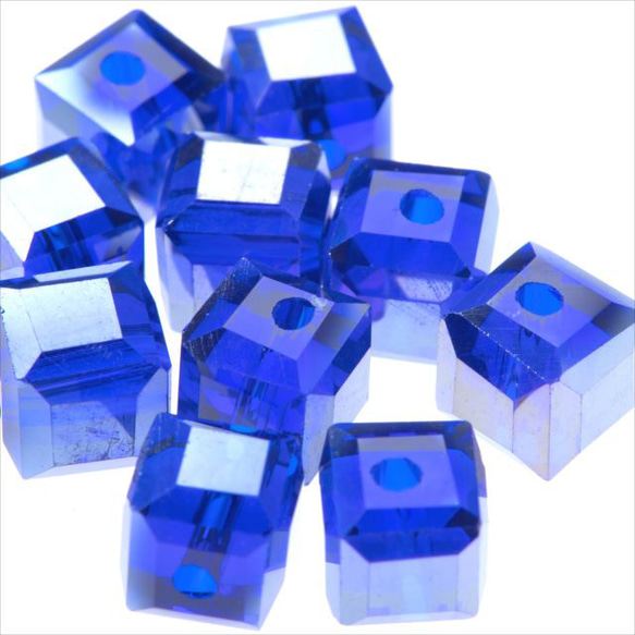 立方體玻璃珠 8 毫米 10 顆 ★AB 藍色/藍色 ★Square square cut beads (garascutc8) 第2張的照片