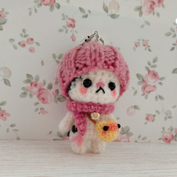 みるきー様専用　冬支度　白×グレー猫　ひよこ　ポシェット　ニット帽　マフラー　毛糸帽 5枚目の画像
