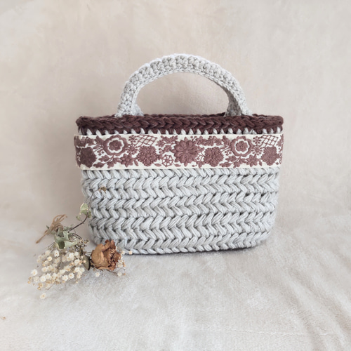 ※お取り置き　刺繍手芸家さま　リボン刺繍　かごバッグ 51b0aa1578b1b7710210e88fe90ca9