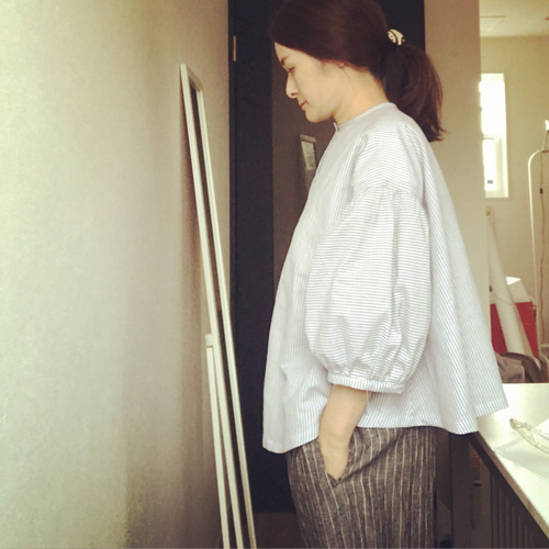 *新品　作家リネンブラウス LINEN LACE UP BLOUSE / リネンレースアップブラウス