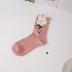 大きなお花がキュート♥フラワーソックス(ピンク)　韓国スタイル　靴下　くすみピンク　無地おしゃれ　かわいい　レディース 2枚目の画像