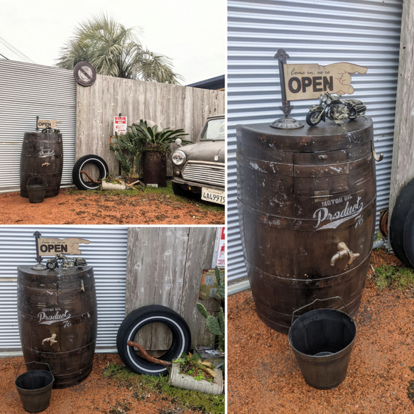 ウイスキー樽 の立水栓 オープン&クローズ看板 アメリカンヴィンテージな家 #ガレージシンク  #店舗什器 #ガレージ 6枚目の画像