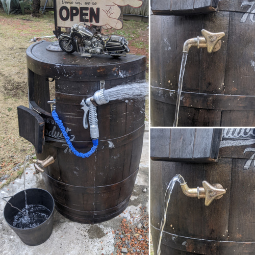 本物の ウイスキー樽 の立水栓 オープン&クローズ看板 アメリカン 散水・水栓・水周り