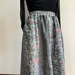 着物リメイク　紬のパッチギャザースカート 6枚目の画像