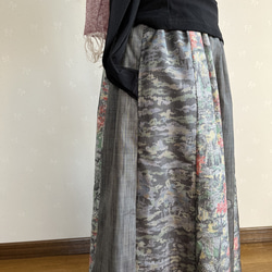 着物リメイク　紬のパッチギャザースカート 2枚目の画像