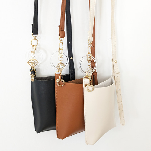 宝石モチーフのキーホルダー付＊アシンメトリーミニショルダー