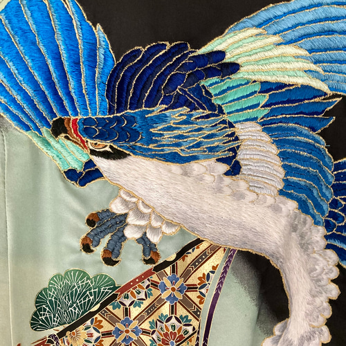着物リメイク スカジャン 着物リメイクスカジャン 鳳凰 絞り柄 横振刺繍 リバーシブル