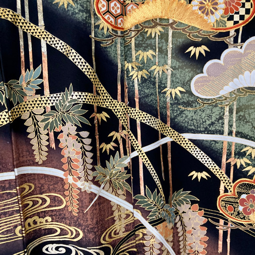着物リメイクスカジャン リバーシブル 留袖リメイク 和服リメイク 金箔