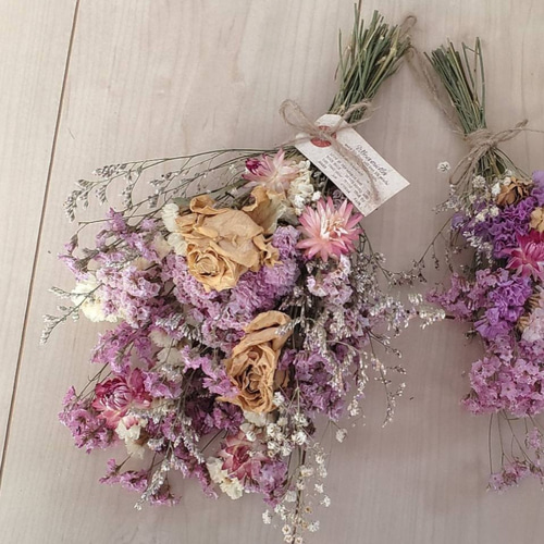 2点set バラと貝細工と彩り小花のドライフラワースワッグ 花束 ブーケ