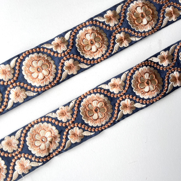 【50cm】インド刺繍リボン　ネイビー　シルク　GS516 5枚目の画像