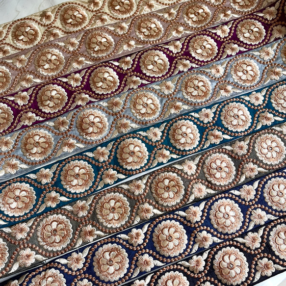 【50cm】インド刺繍リボン　ネイビー　シルク　GS516 9枚目の画像