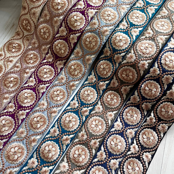 【50cm】インド刺繍リボン　ネイビー　シルク　GS516 8枚目の画像