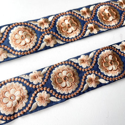 【50cm】インド刺繍リボン　ネイビー　シルク　GS516 1枚目の画像