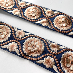 【50cm】インド刺繍リボン　ネイビー　シルク　GS516 4枚目の画像