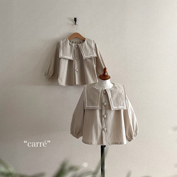 ✂︎ “carré” 90-130size  しかく襟のブラウス　ナチュラル　お誕生日　入園式卒園式 1枚目の画像