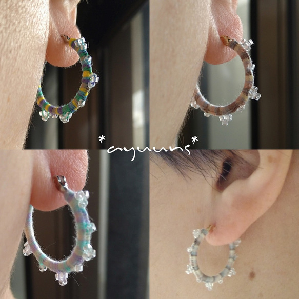 刺繡糸とガラスビーズ*Simpleフープピアス/一点物 6枚目の画像