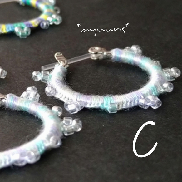 刺繡糸とガラスビーズ*Simpleフープピアス/一点物 10枚目の画像