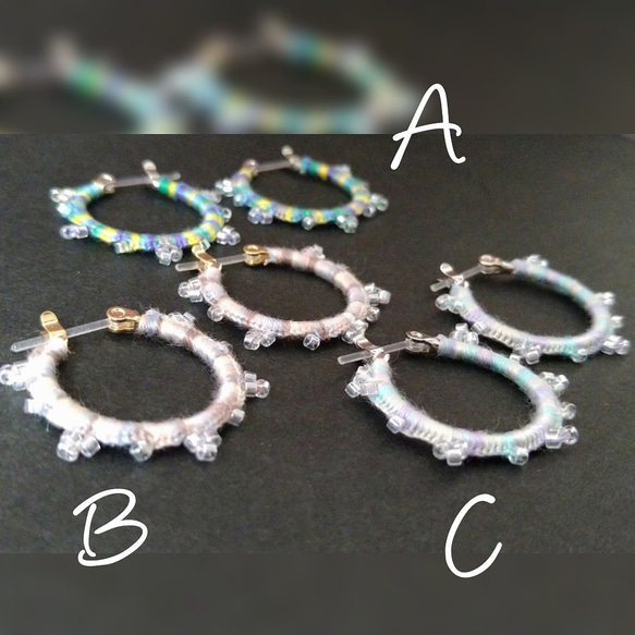 刺繡糸とガラスビーズ*Simpleフープピアス/一点物 7枚目の画像