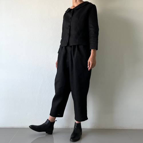 美品♡ リネン コットン M 黒 パンツスーツ セットアップ ジョルジュレッシュ リネン 麻 セットアップ フォーマル 黒 ジャケット&ゆったり