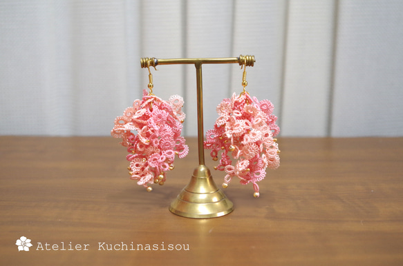 【特輯】梭織蕾絲蓬鬆耳環&lt;Sakura&gt; 第5張的照片