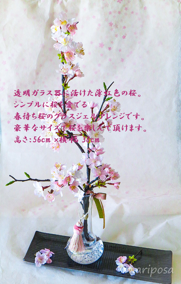 桜 ～ 薄紅色の春待ち桜 (L)【特別企画】送料お値引き価格 ～ガラス器と桜色の透明ジェルの桜インテリア・無料ラッピング 4枚目の画像