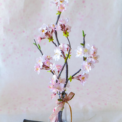 桜 ～ 薄紅色の春待ち桜 (L)【特別企画】送料お値引き価格 ～ガラス器と桜色の透明ジェルの桜インテリア・無料ラッピング 3枚目の画像