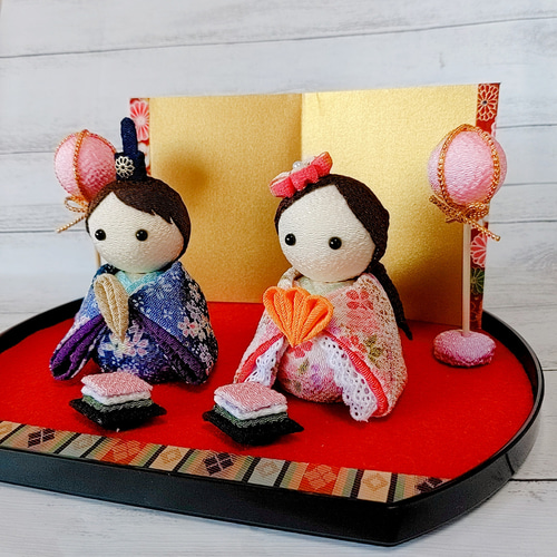 SOLD】現代風 おひなさま ひな人形 ひな祭りちりめん 桃の節句