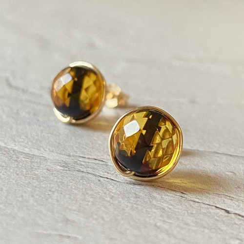 コッパーカルサイトオブシディアン 8mm 一粒スタッドピアス
