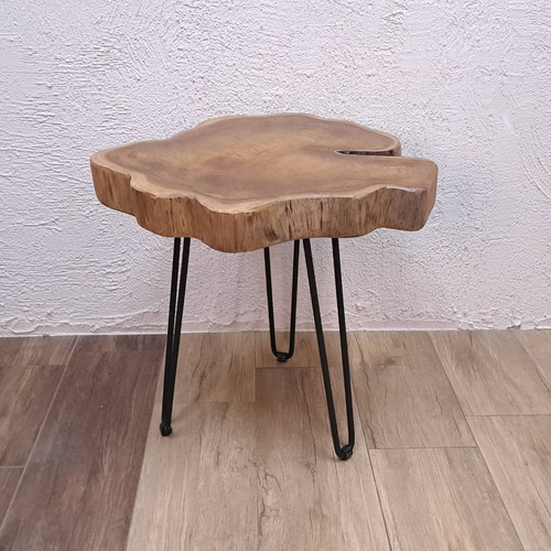 送料無料】#17 チーク 切り株 木目天板 鉄脚テーブル サイドテーブル