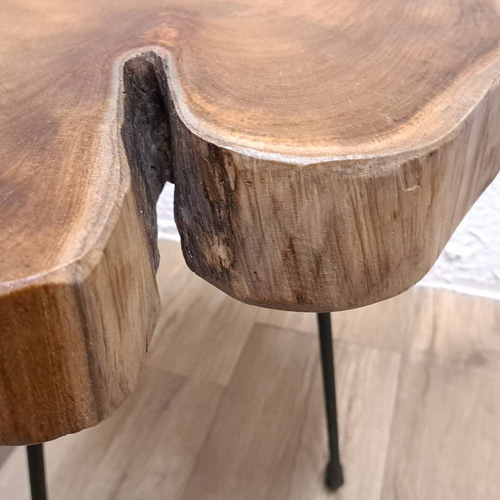 送料無料】#17 チーク 切り株 木目天板 鉄脚テーブル サイドテーブル