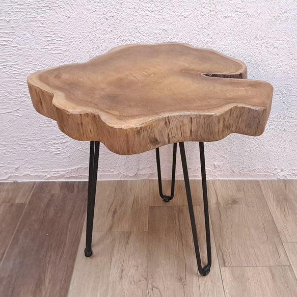 送料無料】#17 チーク 切り株 木目天板 鉄脚テーブル サイドテーブル