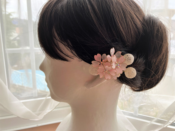 送料無料　桜と糸玉のクリップ付きコサージュ 2枚目の画像