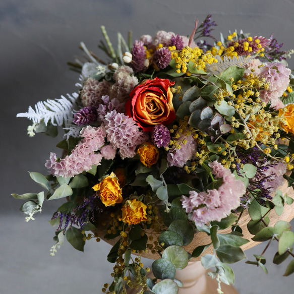 春のスワッグ ミモザ 壁掛け 壁飾り ドライフラワースワッグ 結婚祝い