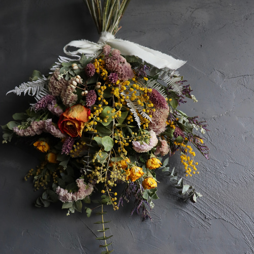 春のスワッグ ミモザ 壁掛け 壁飾り ドライフラワースワッグ 結婚祝い