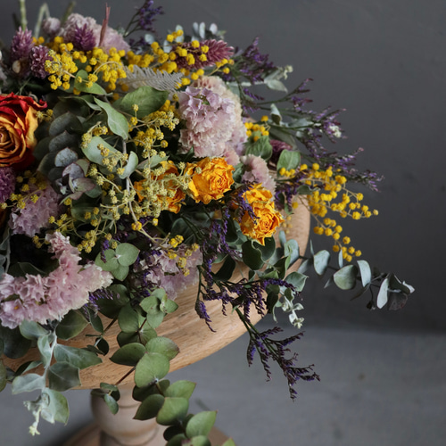 春のスワッグ ミモザ 壁掛け 壁飾り ドライフラワースワッグ 結婚祝い