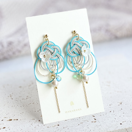 蝶】水引のピアス／イヤリング ピアス（フック・チェーン