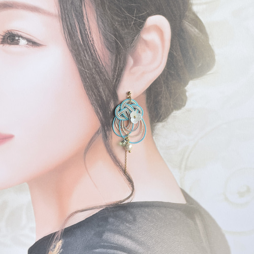 蝶】水引のピアス／イヤリング ピアス（フック・チェーン