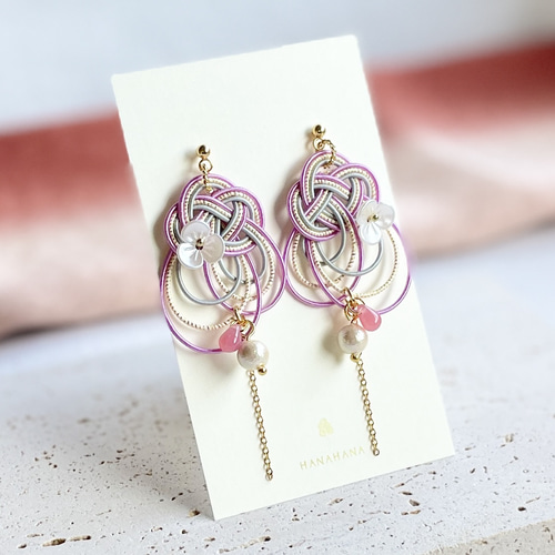 蝶】水引のピアス／イヤリング ピアス（フック・チェーン