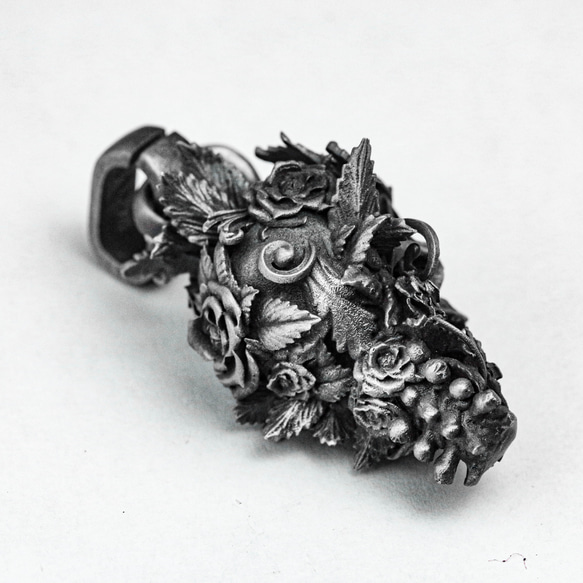 黄泉花の贄の頭蓋骨のペンダント-頭蓋骨のネックレス-酸化ジュエリー-銀のペンダント-銀のネックレス 4枚目の画像