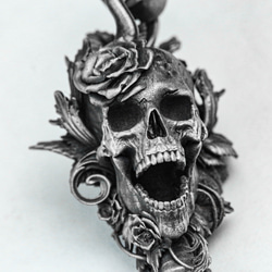 黄泉花の贄の頭蓋骨のペンダント-頭蓋骨のネックレス-酸化ジュエリー-銀のペンダント-銀のネックレス 2枚目の画像