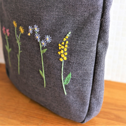 手刺繍 2wayサコッシュ【色んなお花＊Charcoal Grey】送料無料 4枚目の画像